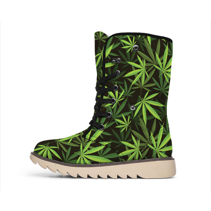 Cannabis Leaves Pattern Print Winter Boots