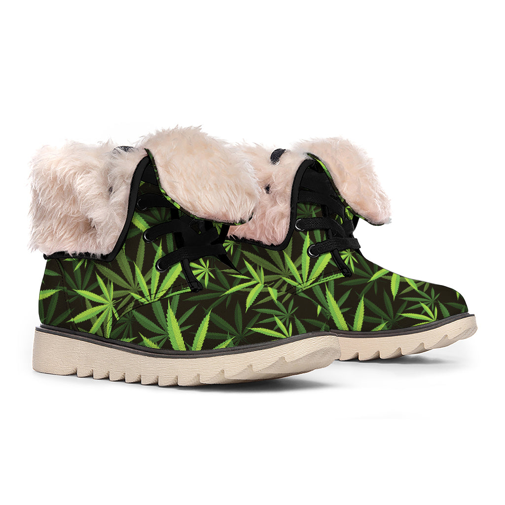 Cannabis Leaves Pattern Print Winter Boots