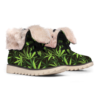 Cannabis Leaves Pattern Print Winter Boots