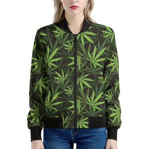 Cannabis Leaves Pattern Print Women's Bomber Jacket