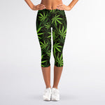 Cannabis Leaves Pattern Print Women's Capri Leggings