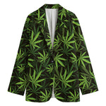 Cannabis Leaves Pattern Print Women's Cotton Blazer