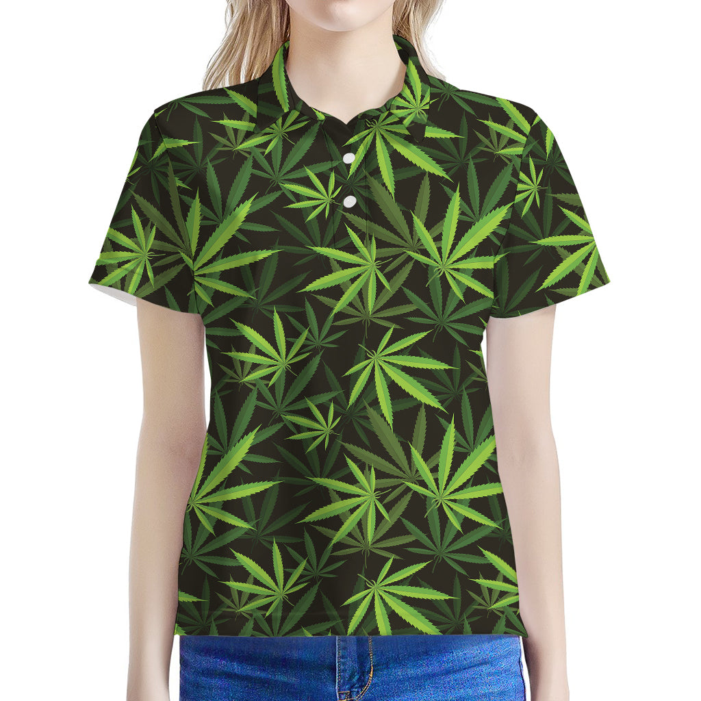 Cannabis Leaves Pattern Print Women's Polo Shirt