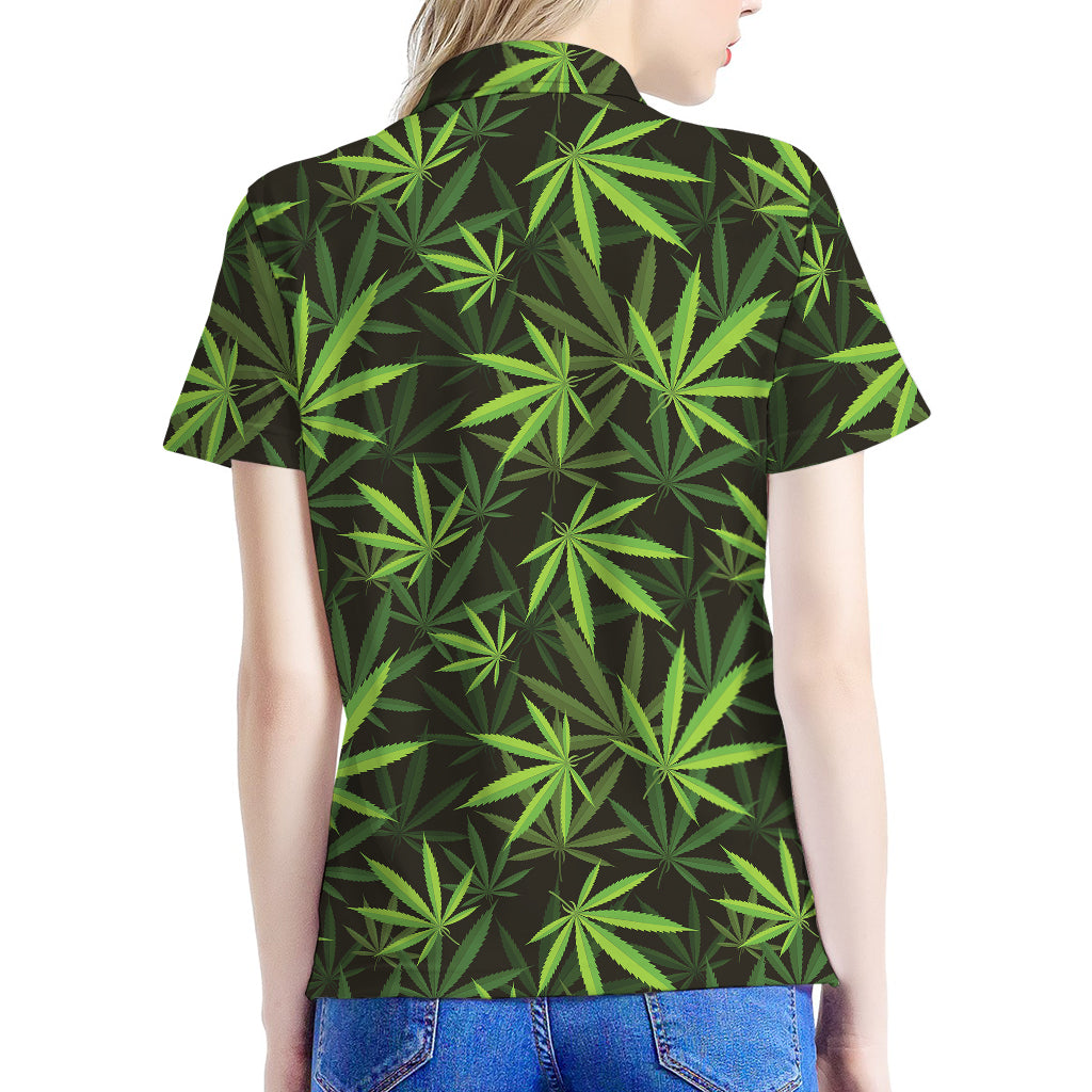 Cannabis Leaves Pattern Print Women's Polo Shirt