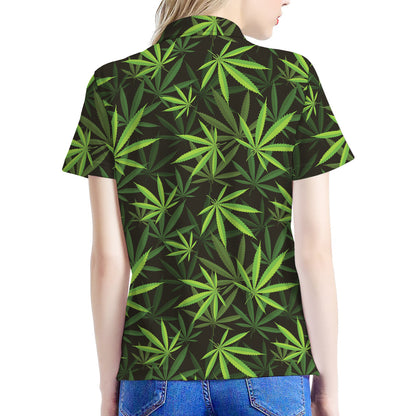Cannabis Leaves Pattern Print Women's Polo Shirt