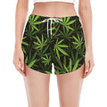 Cannabis Leaves Pattern Print Women's Split Running Shorts
