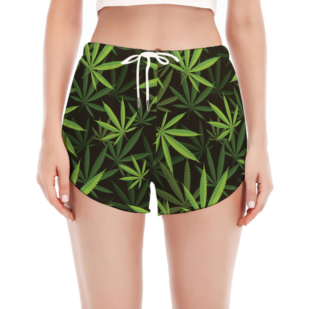 Cannabis Leaves Pattern Print Women's Split Running Shorts