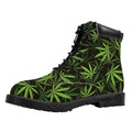 Cannabis Leaves Pattern Print Padded Collar Lace Up Boots