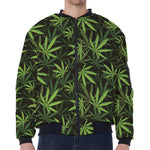 Cannabis Leaves Pattern Print Zip Sleeve Bomber Jacket