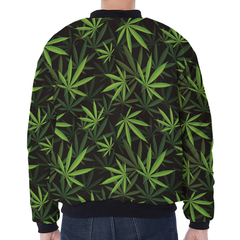 Cannabis Leaves Pattern Print Zip Sleeve Bomber Jacket