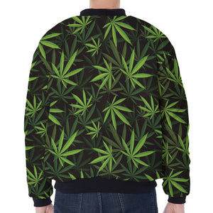 Cannabis Leaves Pattern Print Zip Sleeve Bomber Jacket