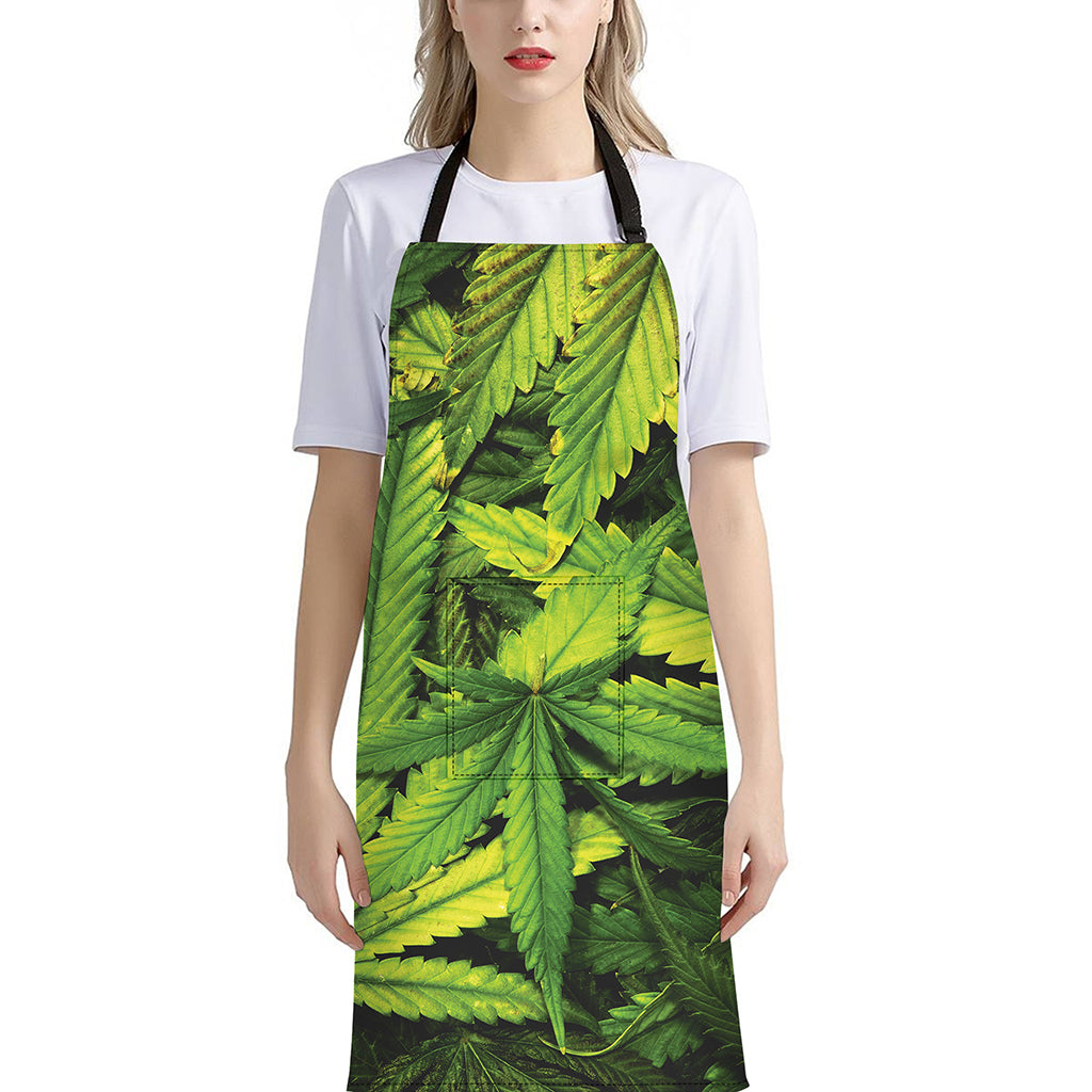 Cannabis Print Bib Apron With Pocket