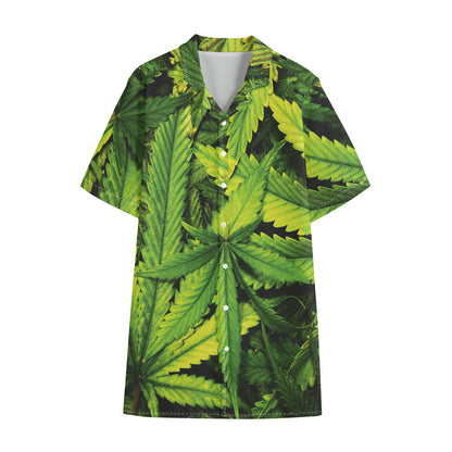 Cannabis Print Cotton Hawaiian Shirt