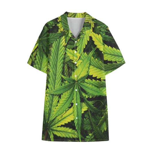 Cannabis Print Cotton Hawaiian Shirt