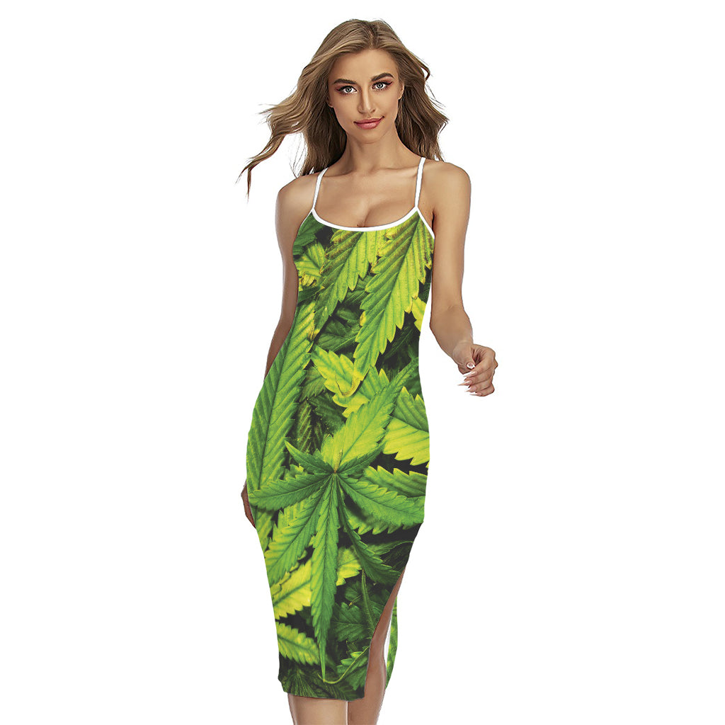 Cannabis Print Cross Back Cami Dress