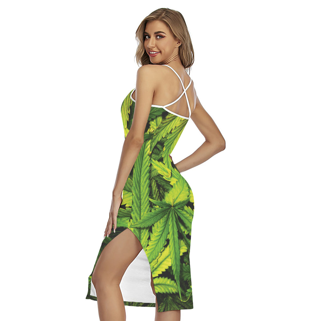 Cannabis Print Cross Back Cami Dress