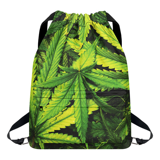 Cannabis Print Drawstring Backpack