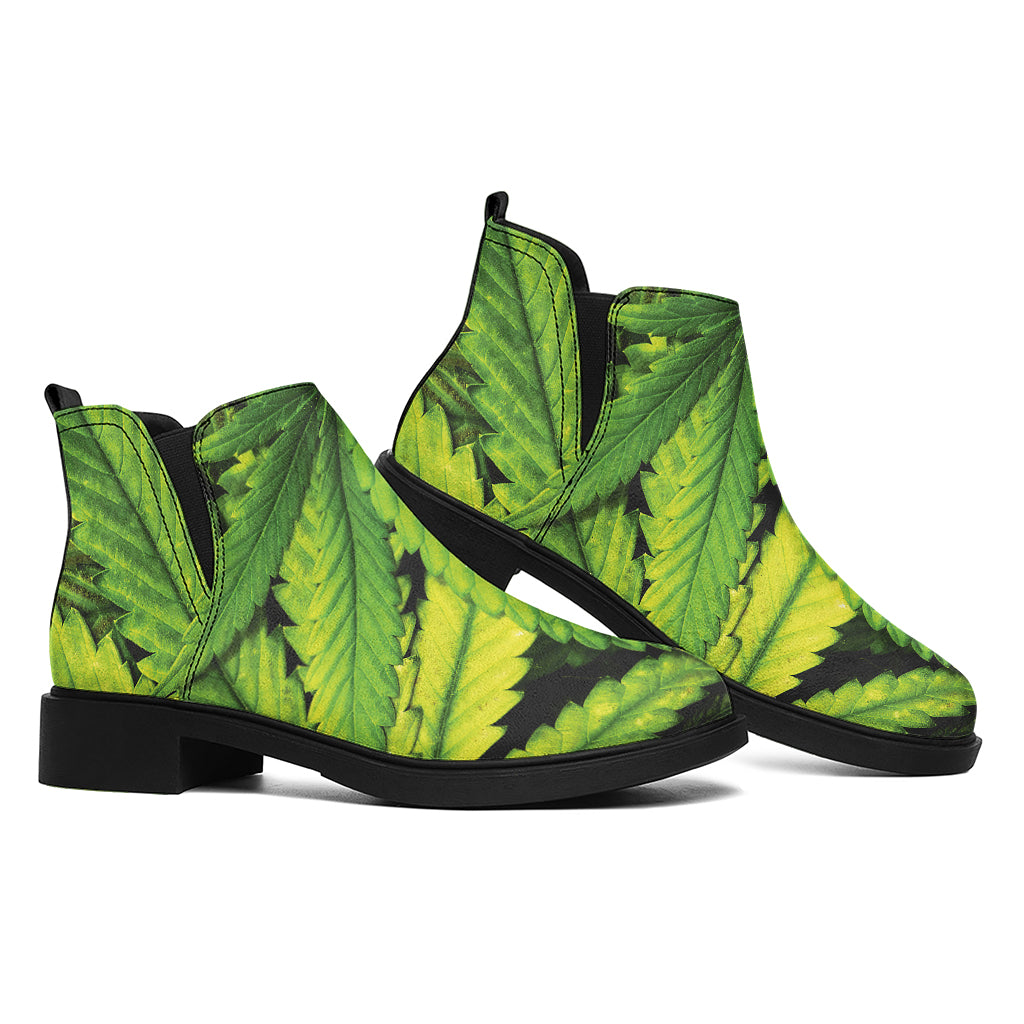 Cannabis Print Flat Ankle Boots