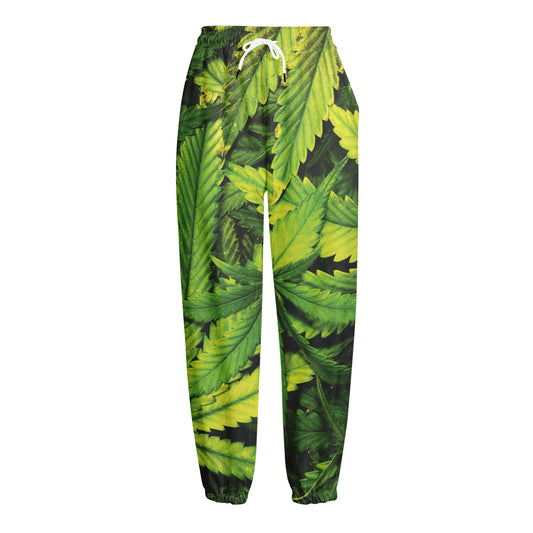 Cannabis Print Fleece Lined Knit Pants