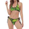 Cannabis Print Halter Scoop Tie Side Bikini