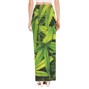 Cannabis Print High Slit Maxi Skirt