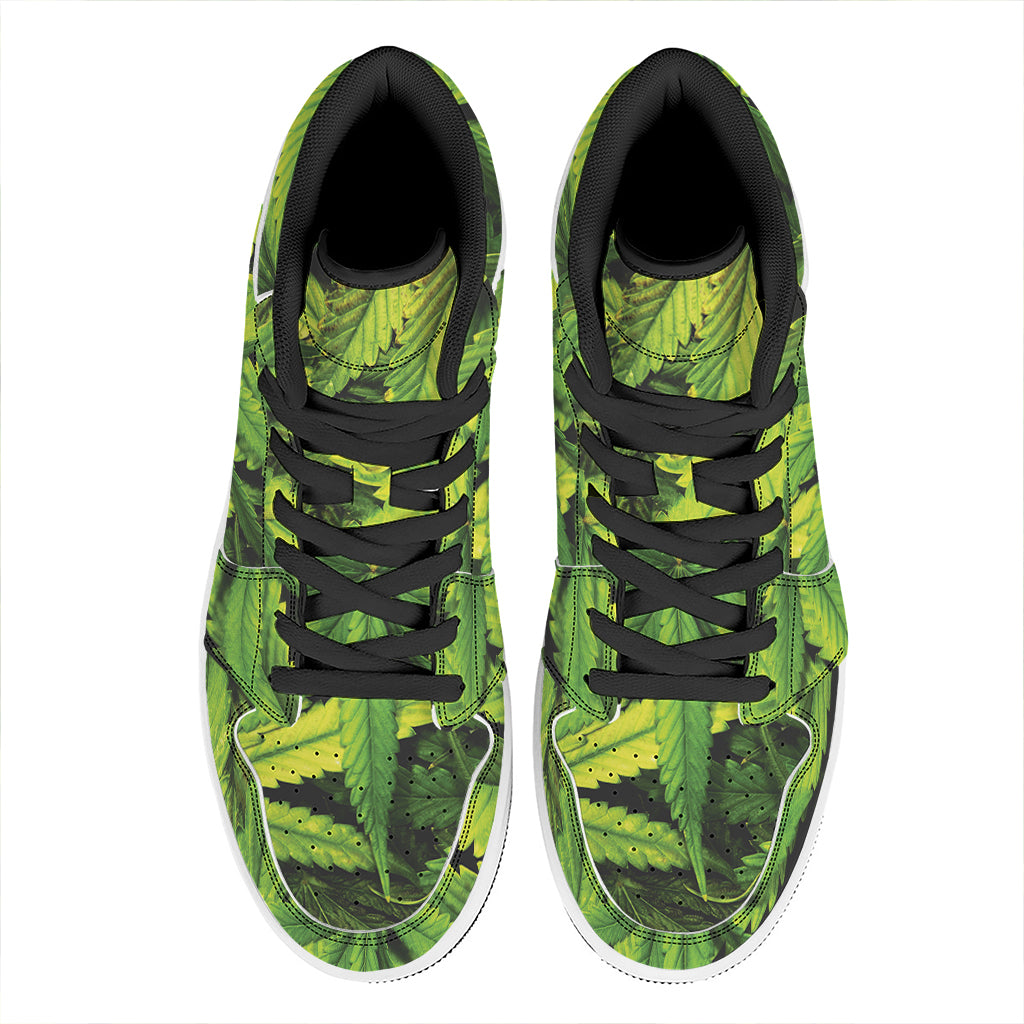 Cannabis Print High Top Leather Sneakers
