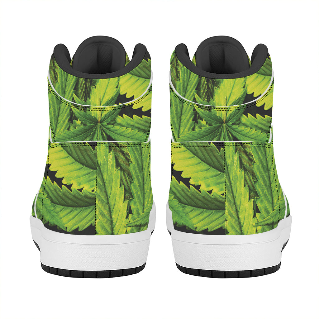 Cannabis Print High Top Leather Sneakers