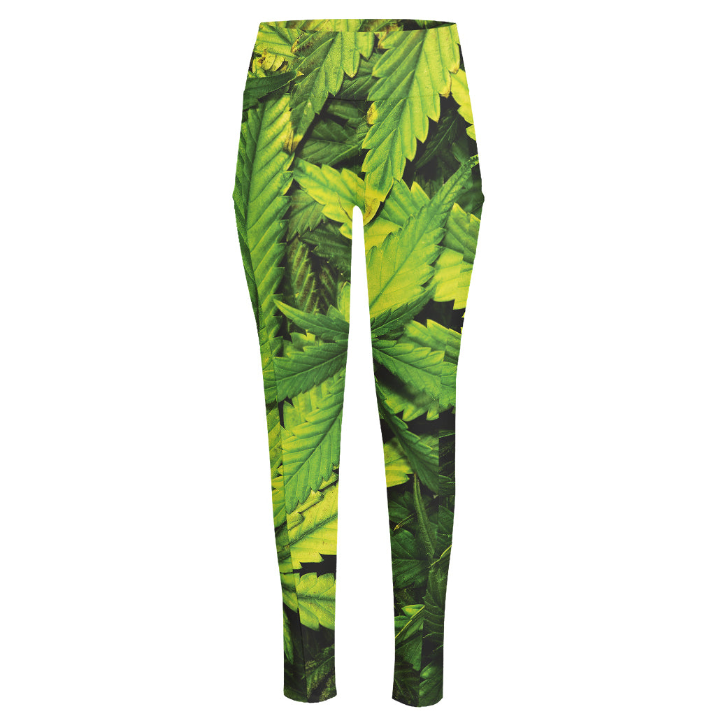 Cannabis Print High-Waisted Pocket Leggings