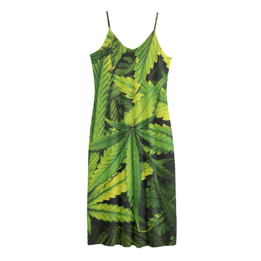 Cannabis Print Jersey Midi Cami Dress