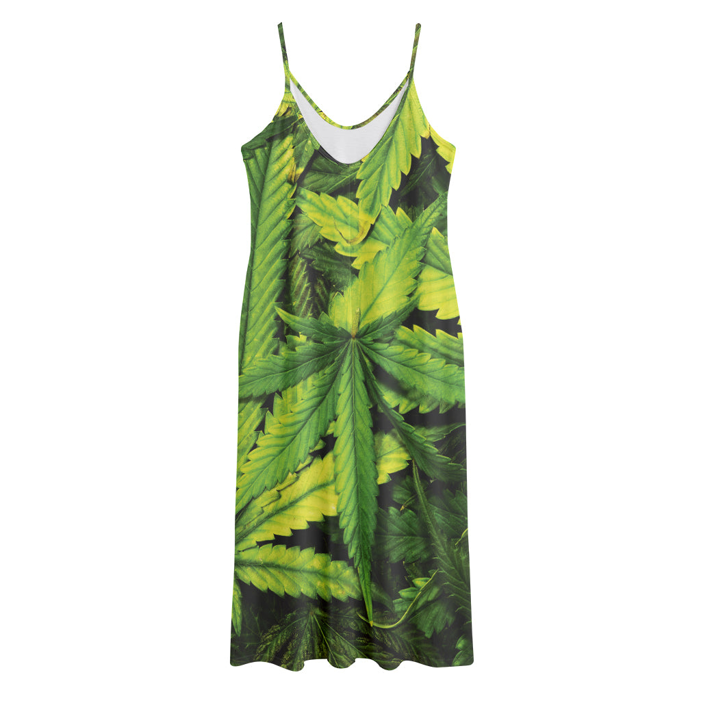 Cannabis Print Jersey Midi Cami Dress
