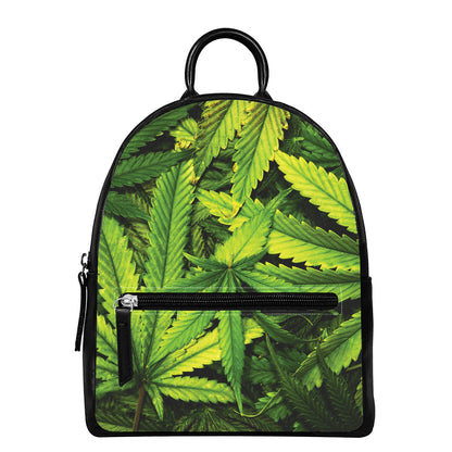 Cannabis Print Leather Backpack