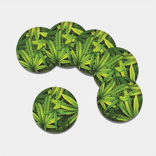 Cannabis Print Leather Coaster Set