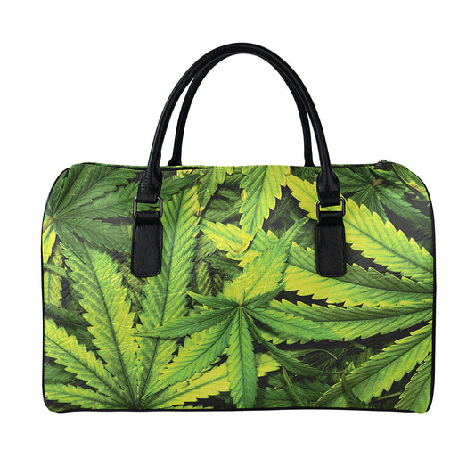 Cannabis Print Leather Duffle Bag