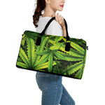 Cannabis Print Leather Duffle Bag