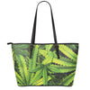 Cannabis Print Leather Tote Bag