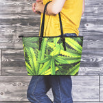 Cannabis Print Leather Tote Bag