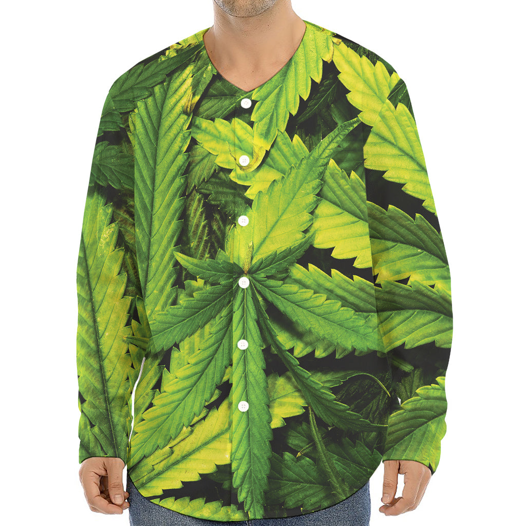 Cannabis Print Long Sleeve Baseball Jersey