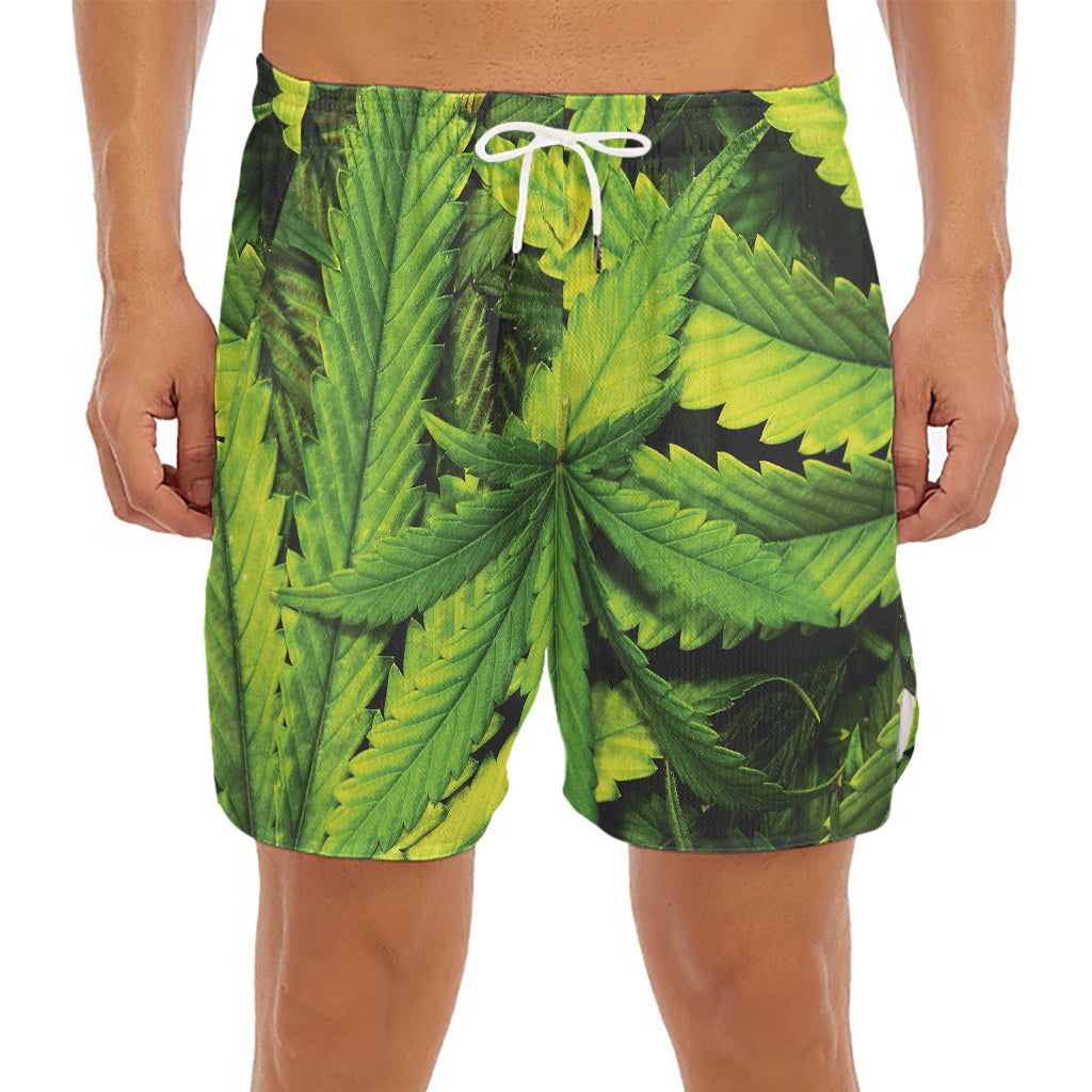 Cannabis Print Men's Split Running Shorts