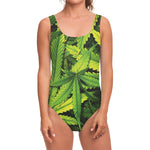 Cannabis Print One Piece Swimsuit