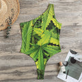Cannabis Print One Shoulder Bodysuit