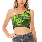 Cannabis Print One Shoulder Crop Top