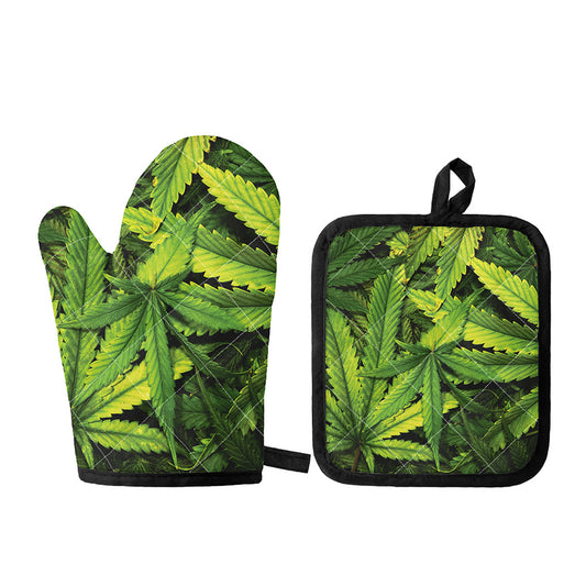 Cannabis Print Oven Mitt And Pot Holder Set