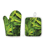 Cannabis Print Oven Mitt And Pot Holder Set