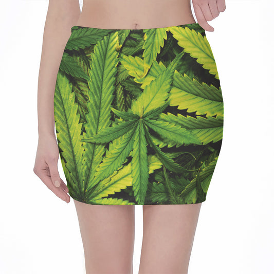 Cannabis Print Pencil Mini Skirt
