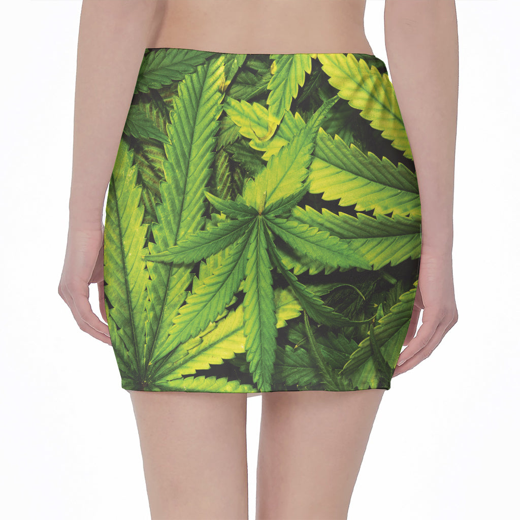 Cannabis Print Pencil Mini Skirt
