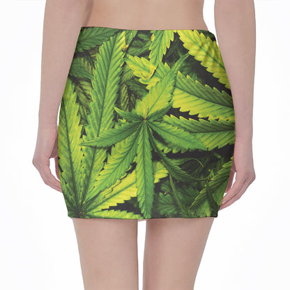 Cannabis Print Pencil Mini Skirt