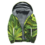 Cannabis Print Sherpa Lined Zip Up Hoodie
