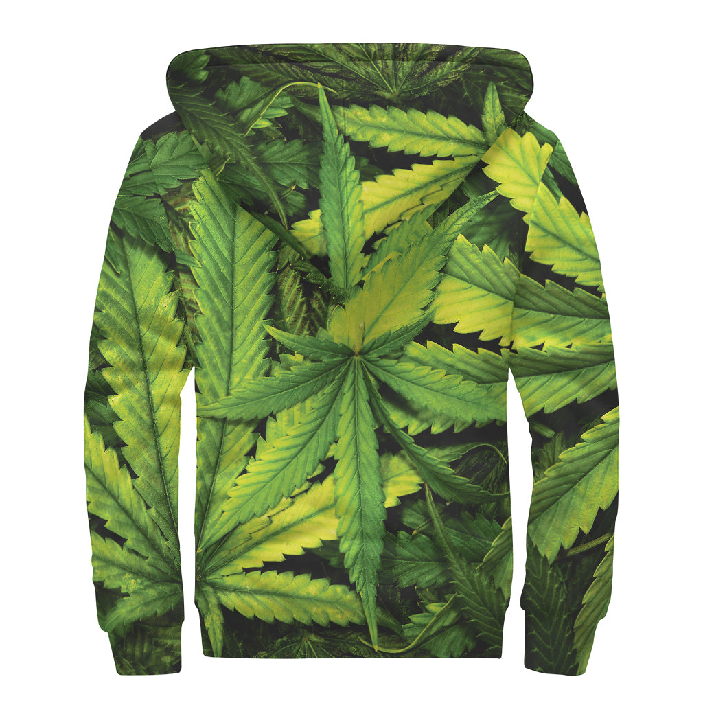 Cannabis Print Sherpa Lined Zip Up Hoodie
