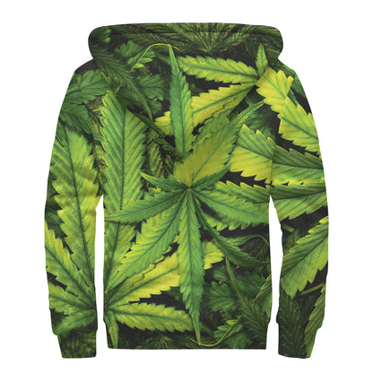 Cannabis Print Sherpa Lined Zip Up Hoodie
