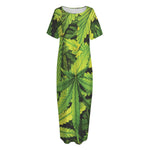 Cannabis Print Short Sleeve Long Nightdress